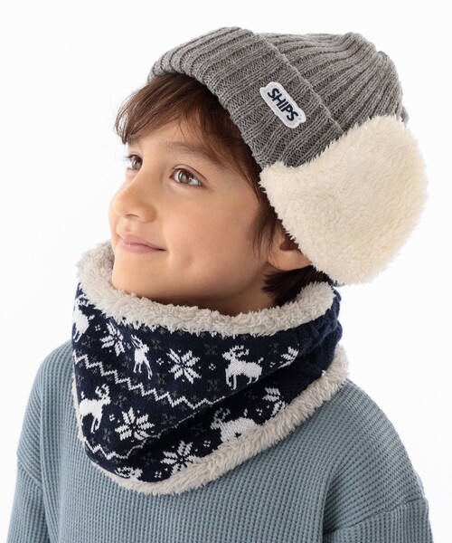 SHIPS(シップス)の「SHIPS KIDS:ジャカード×ボア リバーシブル ネックウォーマー(マフラー・キッズ・ネイビー/グリーン・ONE SIZE)」の2枚目の写真