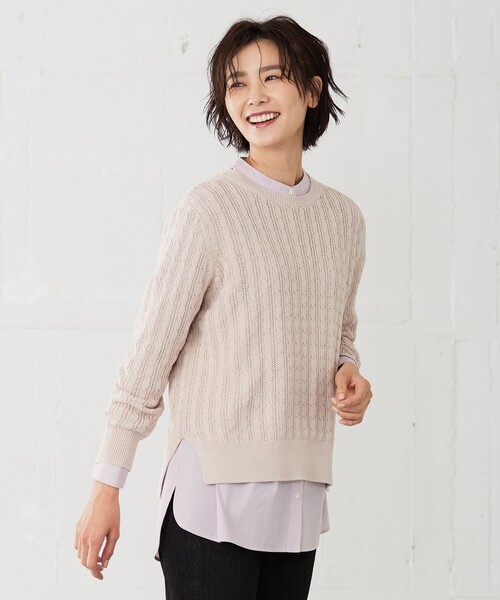 J.PRESS(ジェイプレス)の「【洗える】 ギザマーセライズコットン ニット(ニット/セーター・レディース・ダルブルー系/黄緑系/ライトグレー系/ピンク系・LARGE/MEDIUM)」の4枚目の写真