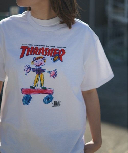 Thrasher スケートボード Tシャツ ホワイト クリックポスト対応スラッシャー THRASHER tシャツ 半袖 tシャツ