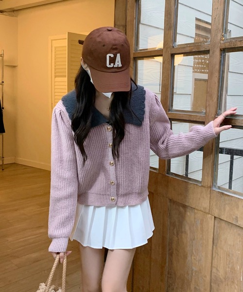 Girly Doll(ガーリードール)の「バイカラー襟付きニットカーディガン(カーディガン/ボレロ・レディース・ベージュ/ライトピンク/ピンク/グレー・F)」の4枚目の写真