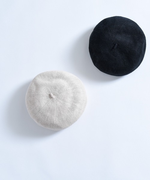 folka（フォルカ）の「1- 麻混 ニット シンプル ベレー帽（ハンチング/ベレー帽・レディース・クリーム/ブラック・ONE SIZE）」の4枚目の写真