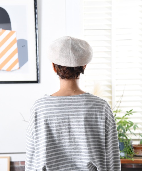 folka（フォルカ）の「1- 麻混 ニット シンプル ベレー帽（ハンチング/ベレー帽・レディース・クリーム/ブラック・ONE SIZE）」の7枚目の写真