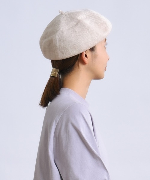 folka（フォルカ）の「1- 麻混 ニット シンプル ベレー帽（ハンチング/ベレー帽・レディース・クリーム/ブラック・ONE SIZE）」の9枚目の写真