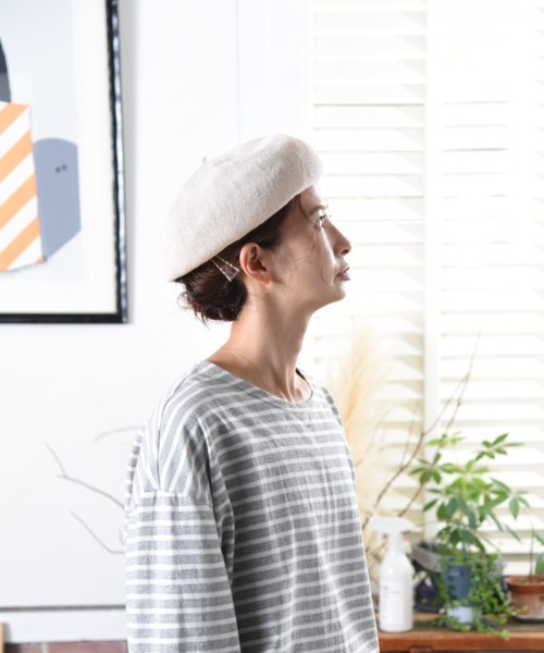 folka（フォルカ）の「1- 麻混 ニット シンプル ベレー帽（ハンチング/ベレー帽・レディース・クリーム/ブラック・ONE SIZE）」の11枚目の写真