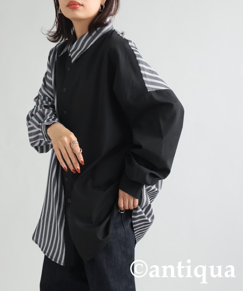 antiqua（アンティカ）の「アシメストライプシャツ（シャツ/ブラウス・レディース・ブラック・FREE）」の6枚目の写真