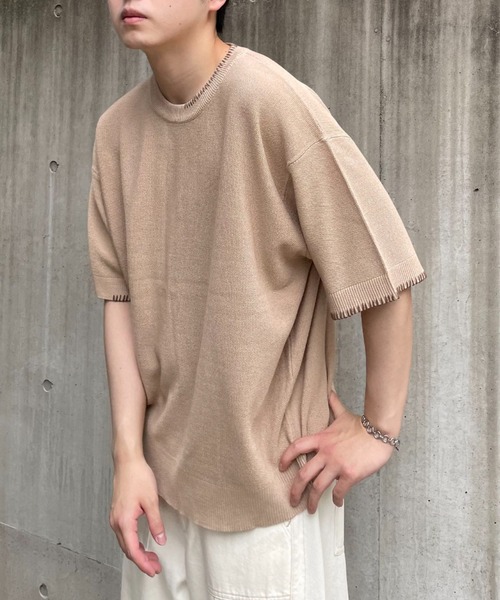 CIAOPANIC（チャオパニック）の「ハンドステッチサマーニットプルオーバー（Tシャツ/カットソー・レディース・ブルー/アイボリー/ブラック/ベージュ/オレンジ・MEDIUM/LARGE）」の7枚目の写真
