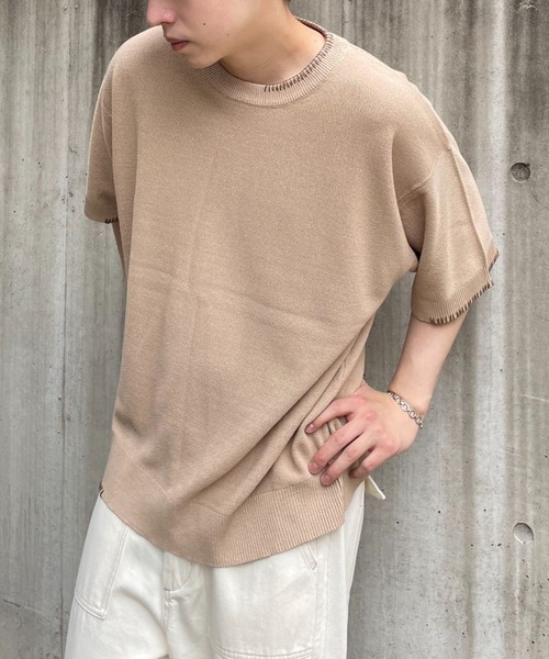 CIAOPANIC（チャオパニック）の「ハンドステッチサマーニットプルオーバー（Tシャツ/カットソー・レディース・ブルー/アイボリー/ブラック/ベージュ/オレンジ・MEDIUM/LARGE）」の8枚目の写真