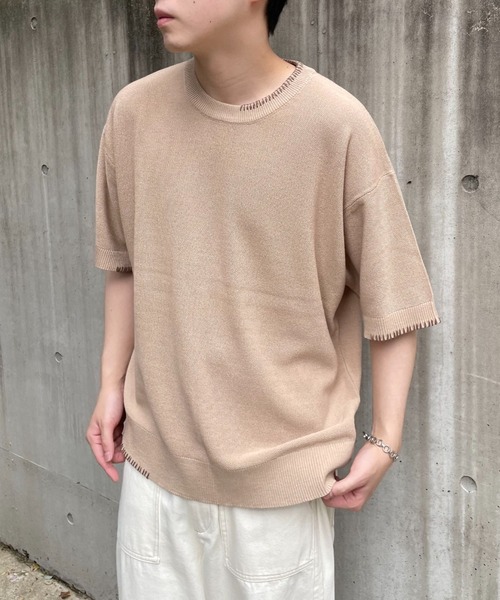CIAOPANIC（チャオパニック）の「ハンドステッチサマーニットプルオーバー（Tシャツ/カットソー・レディース・ブルー/アイボリー/ブラック/ベージュ/オレンジ・MEDIUM/LARGE）」の9枚目の写真