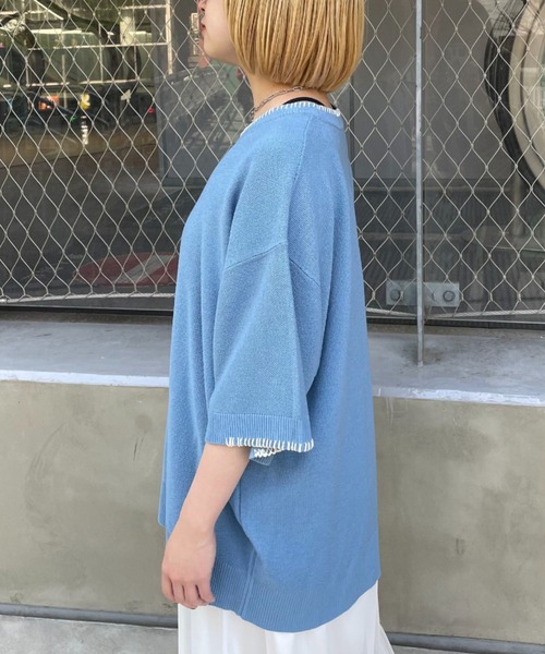 CIAOPANIC（チャオパニック）の「ハンドステッチサマーニットプルオーバー（Tシャツ/カットソー・レディース・ブルー/アイボリー/ブラック/ベージュ/オレンジ・MEDIUM/LARGE）」の22枚目の写真