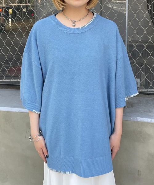 CIAOPANIC（チャオパニック）の「ハンドステッチサマーニットプルオーバー（Tシャツ/カットソー・レディース・ブルー/アイボリー/ブラック/ベージュ/オレンジ・MEDIUM/LARGE）」の21枚目の写真
