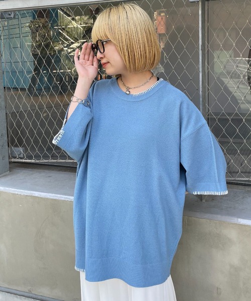 CIAOPANIC（チャオパニック）の「ハンドステッチサマーニットプルオーバー（Tシャツ/カットソー・レディース・ブルー/アイボリー/ブラック/ベージュ/オレンジ・MEDIUM/LARGE）」の19枚目の写真