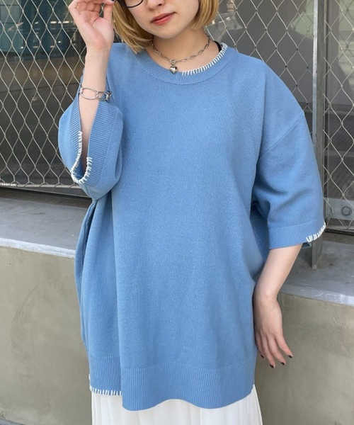 CIAOPANIC（チャオパニック）の「ハンドステッチサマーニットプルオーバー（Tシャツ/カットソー・レディース・ブルー/アイボリー/ブラック/ベージュ/オレンジ・MEDIUM/LARGE）」の20枚目の写真