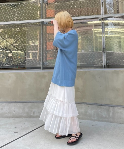 CIAOPANIC（チャオパニック）の「ハンドステッチサマーニットプルオーバー（Tシャツ/カットソー・レディース・ブルー/アイボリー/ブラック/ベージュ/オレンジ・MEDIUM/LARGE）」の17枚目の写真