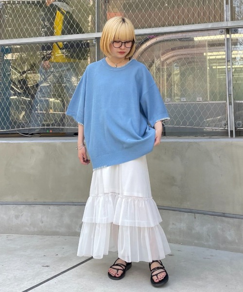 CIAOPANIC（チャオパニック）の「ハンドステッチサマーニットプルオーバー（Tシャツ/カットソー・レディース・ブルー/アイボリー/ブラック/ベージュ/オレンジ・MEDIUM/LARGE）」の16枚目の写真