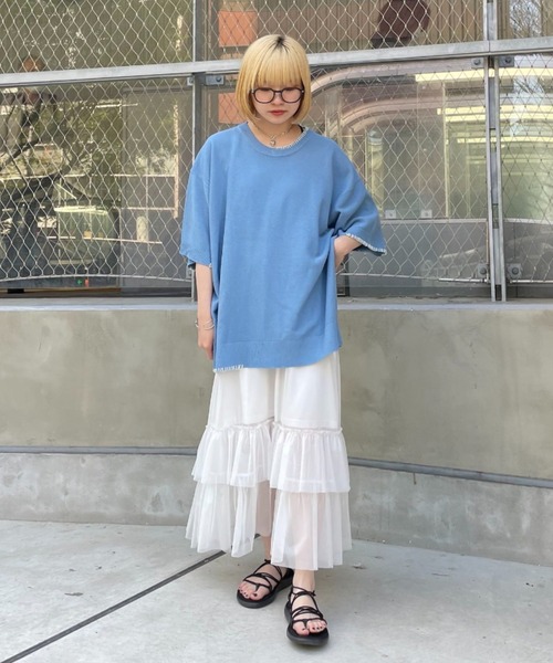 CIAOPANIC（チャオパニック）の「ハンドステッチサマーニットプルオーバー（Tシャツ/カットソー・レディース・ブルー/アイボリー/ブラック/ベージュ/オレンジ・MEDIUM/LARGE）」の15枚目の写真