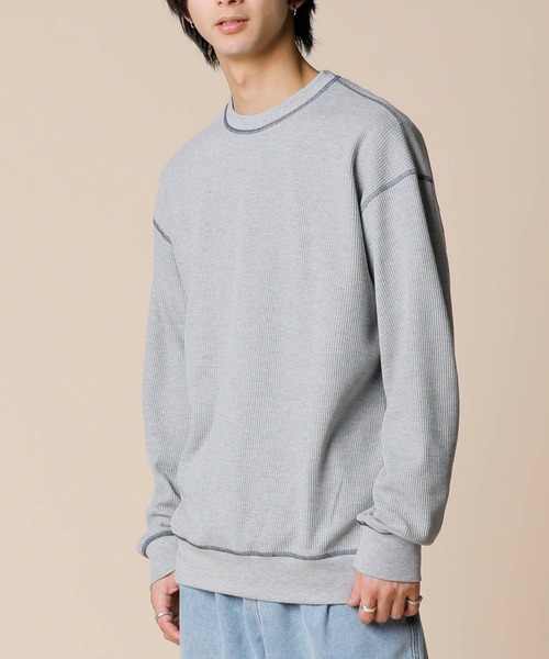 ADMIX/ATELIER SAB MEN(アドミックスアトリエサブメン)の「サーマル ワッフル / 配色カラーステッチ入り クルーネック リラックスサイズ ロンT(Tシャツ/カットソー・メンズ・ブラック/ホワイト/グレー・50/48)」の3枚目の写真