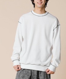 サーマル ワッフル / 配色カラーステッチ入り クルーネック リラックスサイズ ロンT