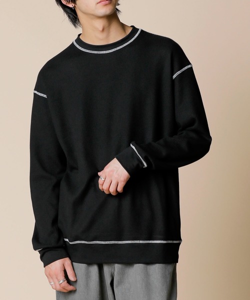 ADMIX/ATELIER SAB MEN(アドミックスアトリエサブメン)の「サーマル ワッフル / 配色カラーステッチ入り クルーネック リラックスサイズ ロンT(Tシャツ/カットソー・メンズ・ブラック/ホワイト/グレー・50/48)」の17枚目の写真