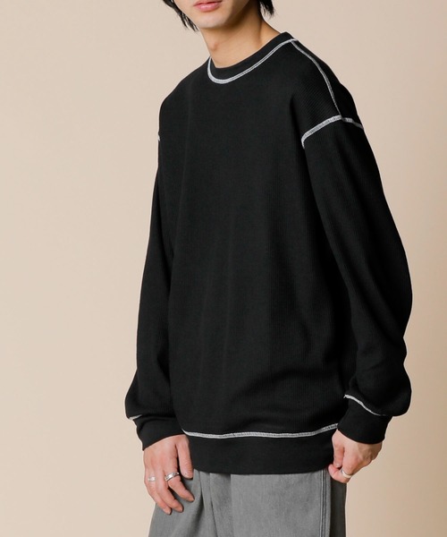 ADMIX/ATELIER SAB MEN(アドミックスアトリエサブメン)の「サーマル ワッフル / 配色カラーステッチ入り クルーネック リラックスサイズ ロンT(Tシャツ/カットソー・メンズ・ブラック/ホワイト/グレー・50/48)」の16枚目の写真