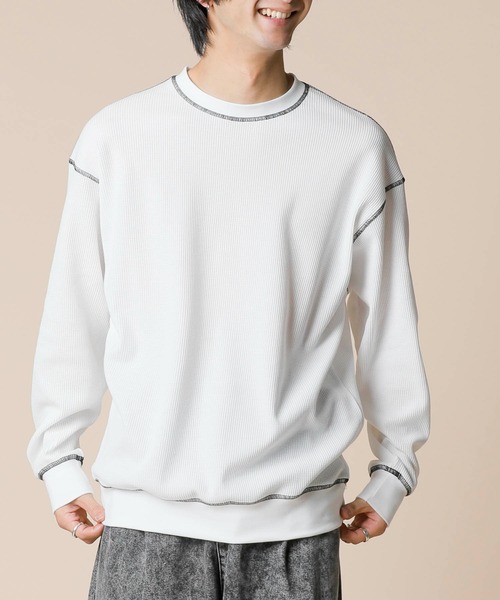 ADMIX/ATELIER SAB MEN(アドミックスアトリエサブメン)の「サーマル ワッフル / 配色カラーステッチ入り クルーネック リラックスサイズ ロンT(Tシャツ/カットソー・メンズ・ブラック/ホワイト/グレー・50/48)」の12枚目の写真