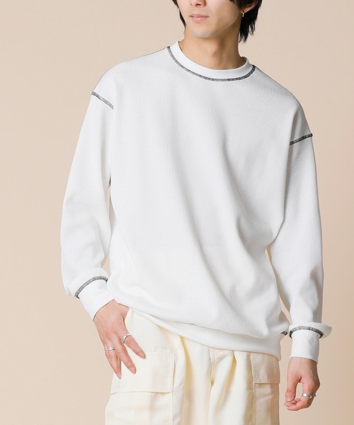 ADMIX/ATELIER SAB MEN(アドミックスアトリエサブメン)の「サーマル ワッフル / 配色カラーステッチ入り クルーネック リラックスサイズ ロンT(Tシャツ/カットソー・メンズ・ブラック/ホワイト/グレー・50/48)」の13枚目の写真