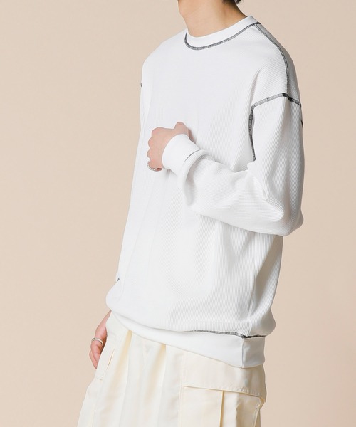 ADMIX/ATELIER SAB MEN(アドミックスアトリエサブメン)の「サーマル ワッフル / 配色カラーステッチ入り クルーネック リラックスサイズ ロンT(Tシャツ/カットソー・メンズ・ブラック/ホワイト/グレー・50/48)」の14枚目の写真