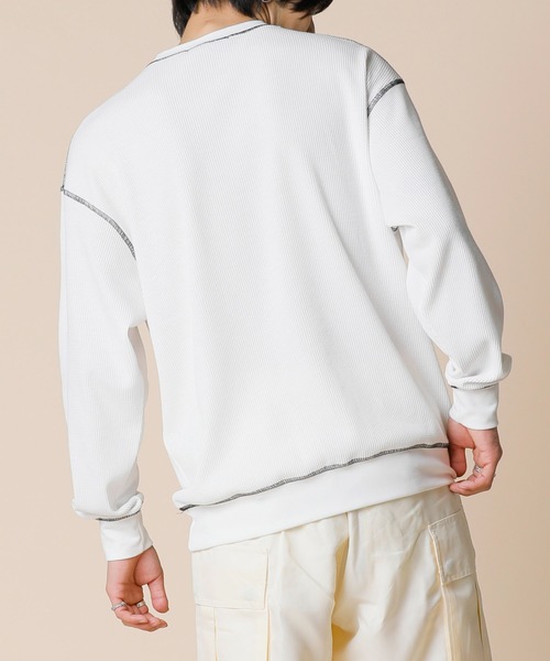 ADMIX/ATELIER SAB MEN(アドミックスアトリエサブメン)の「サーマル ワッフル / 配色カラーステッチ入り クルーネック リラックスサイズ ロンT(Tシャツ/カットソー・メンズ・ブラック/ホワイト/グレー・50/48)」の15枚目の写真