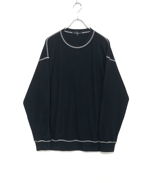ADMIX/ATELIER SAB MEN(アドミックスアトリエサブメン)の「サーマル ワッフル / 配色カラーステッチ入り クルーネック リラックスサイズ ロンT(Tシャツ/カットソー・メンズ・ブラック/ホワイト/グレー・50/48)」の4枚目の写真