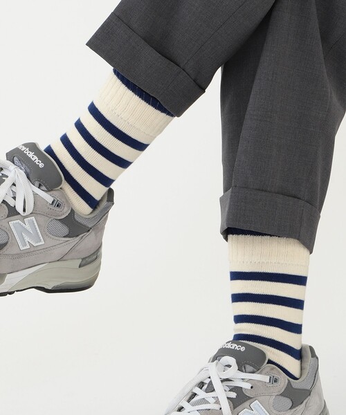 BEAMS PLUS（ビームスプラス）の「BEAMS PLUS / 2トーン ストライプ ソックス（ソックス/靴下・メンズ・カーキ/グリーン/ネイビー/オレンジ・ONE SIZE）」の7枚目の写真