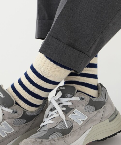 BEAMS PLUS（ビームスプラス）の「BEAMS PLUS / 2トーン ストライプ ソックス（ソックス/靴下・メンズ・カーキ/グリーン/ネイビー/オレンジ・ONE SIZE）」の8枚目の写真