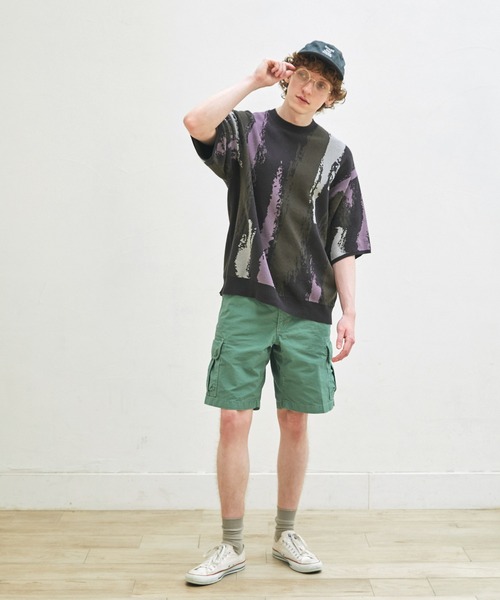 EMMA CLOTHES（エマクローズ）の「イレギュラーストライプ ジャガード編みクルーネック半袖ニット EMMA CLOTHES（ニット/セーター・メンズ・グレー/グリーン/ブラック・M/L）」の9枚目の写真