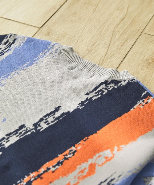 EMMA CLOTHES（エマクローズ）の「イレギュラーストライプ ジャガード編みクルーネック半袖ニット EMMA CLOTHES（ニット/セーター・メンズ・グレー/グリーン/ブラック・M/L）」の20枚目の写真