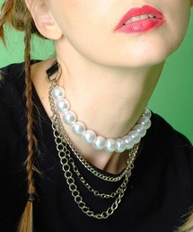 an meets zakka | an meets zakka パール＆３連ドレープチェーンレザーコンビチョーカー(チョーカー)
