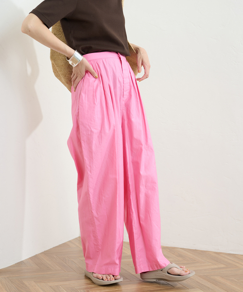 ATON/エイトン】MICRO COTTON SATIN TUCKED WIDE PANT