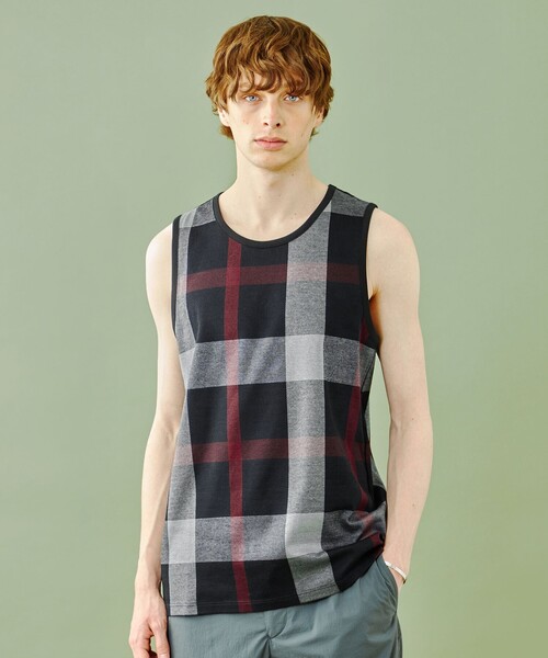 BLACK LABEL CRESTBRIDGE(ブラックレーベル・クレストブリッジ)の「【WEB限定】ブラックチェックタンクトップ(Tシャツ/カットソー・メンズ・チャコールグレー・XL/L/M)」の1枚目の写真