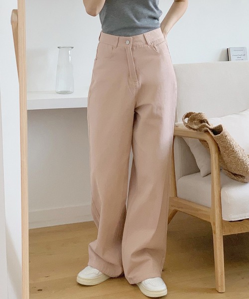 LAFFMO（ラフモ）の「ハイウエストコットンワイドデニムパンツ（デニムパンツ・レディース・グレー/ピンク/ベージュ/モカ・MEDIUM/LARGE）」の4枚目の写真