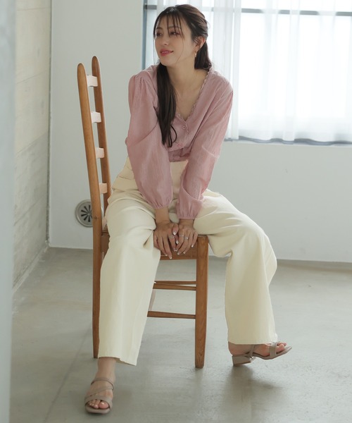 LAFFMO（ラフモ）の「ハイウエストコットンワイドデニムパンツ（デニムパンツ・レディース・グレー/ピンク/ベージュ/モカ・MEDIUM/LARGE）」の7枚目の写真