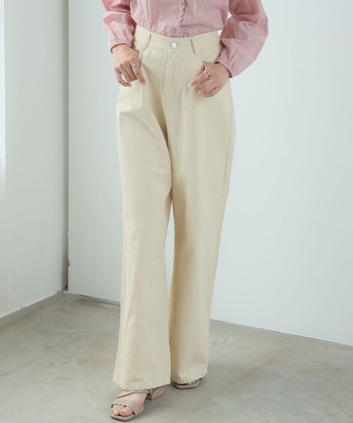 LAFFMO（ラフモ）の「ハイウエストコットンワイドデニムパンツ（デニムパンツ・レディース・グレー/ピンク/ベージュ/モカ・MEDIUM/LARGE）」の5枚目の写真