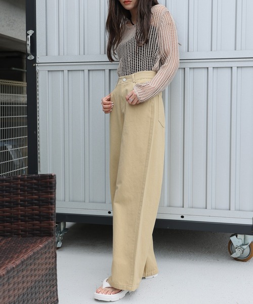 LAFFMO（ラフモ）の「ハイウエストコットンワイドデニムパンツ（デニムパンツ・レディース・グレー/ピンク/ベージュ/モカ・MEDIUM/LARGE）」の15枚目の写真