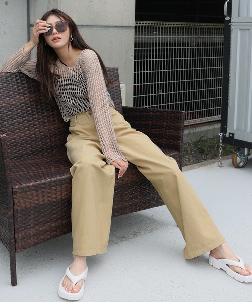 LAFFMO（ラフモ）の「ハイウエストコットンワイドデニムパンツ（デニムパンツ・レディース・グレー/ピンク/ベージュ/モカ・MEDIUM/LARGE）」の16枚目の写真