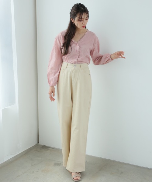 LAFFMO（ラフモ）の「ハイウエストコットンワイドデニムパンツ（デニムパンツ・レディース・グレー/ピンク/ベージュ/モカ・MEDIUM/LARGE）」の6枚目の写真