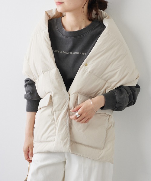 PUAL CE CIN（ピュアルセシン）の「【2023AW】ダウンストール（ストール/ショール・レディース・アイボリー/サックスブルー/ブラック・FREE）」の5枚目の写真