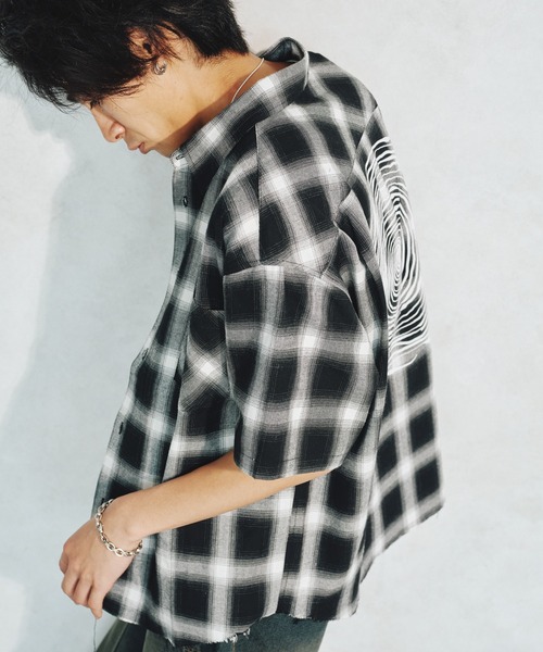 ブラウス シャツ OVER CHECK SHIRT レディース メンズ AsheKsha ブラウス シャツ チェック柄オーバーサイズシャツ