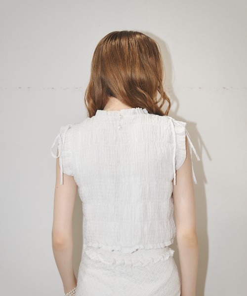 MIRO AMURETTE（ミロアミュレット）の「shirring gather blouse/シャーリングトップス（シャツ/ブラウス・レディース・ホワイト/ブラック・FREE）」の4枚目の写真