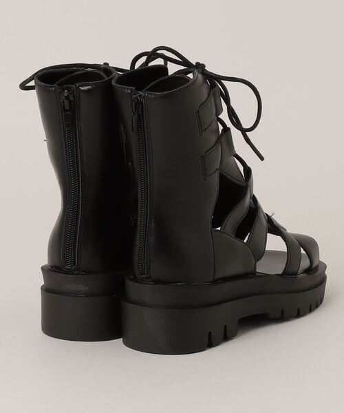 LOVEHUNTER（ラブハンター）の「+5cm 軽量厚底 バックジップ グラディエーター レースアップ ブーツサンダル（サンダル・レディース・ブラック/アイボリー・S/M/3L/L/LL）」の9枚目の写真
