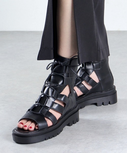 LOVEHUNTER（ラブハンター）の「+5cm 軽量厚底 バックジップ グラディエーター レースアップ ブーツサンダル（サンダル・レディース・ブラック/アイボリー・S/M/3L/L/LL）」の11枚目の写真