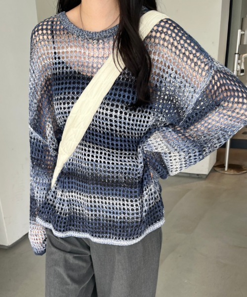 セール】【低身長用サイズあり】グラデーションメッシュニット