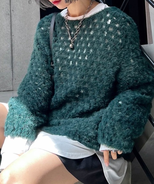 PAGEBOY（ページボーイ）の「BIGメッシュプルオーバー（ニット/セーター・レディース・グリーン/ブラック/オフホワイト・FREE）」の3枚目の写真