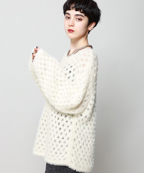 PAGEBOY（ページボーイ）の「BIGメッシュプルオーバー（ニット/セーター・レディース・グリーン/ブラック/オフホワイト・FREE）」の4枚目の写真