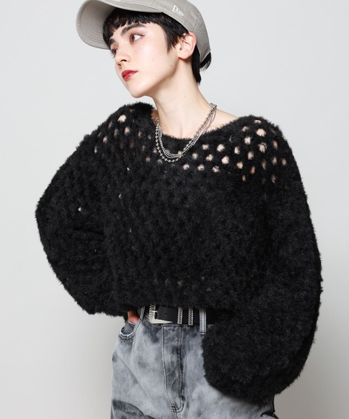 PAGEBOY（ページボーイ）の「BIGメッシュプルオーバー（ニット/セーター・レディース・グリーン/ブラック/オフホワイト・FREE）」の6枚目の写真